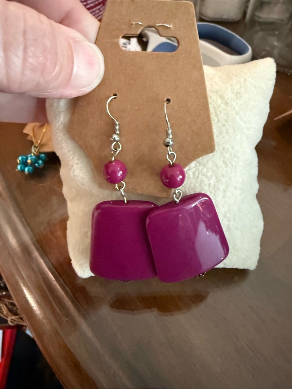 Unbranded Magenta Drop Earrings - Bold Geometric Style